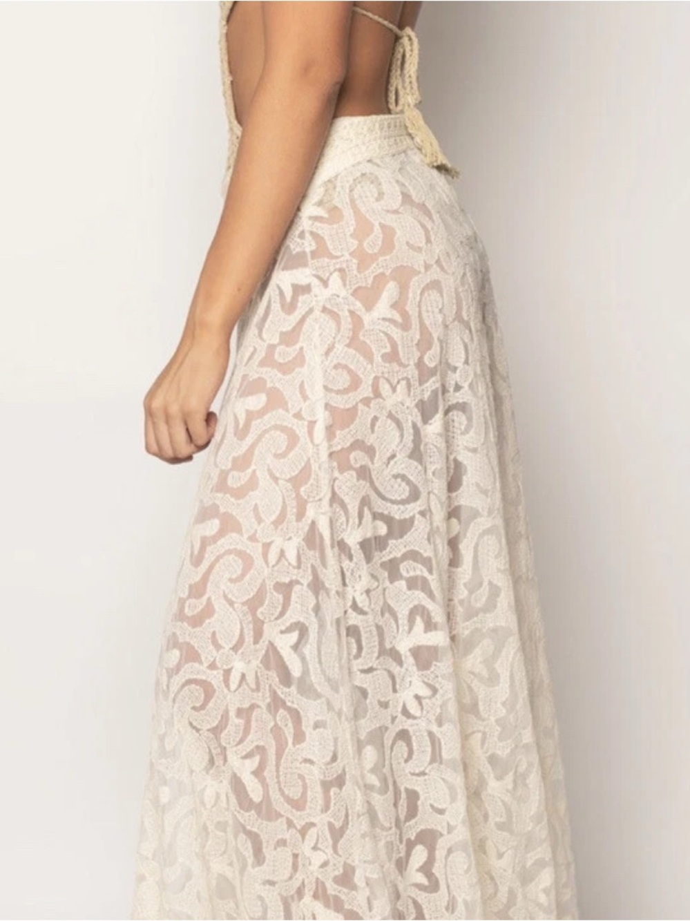 Z&L Europe Ivory Lace Maxi Skirt Sheer Beach Coverup
